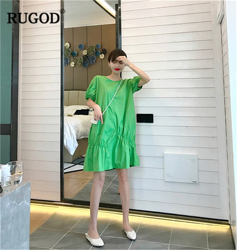 Женское платье без рукавов RUGOD однотонное с круглым вырезом и пышными короткими