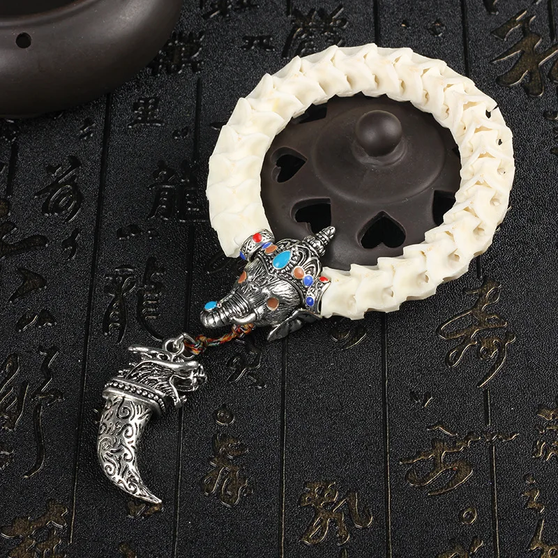 Billig Natürliche Schlange Knochen Perlen Armbänder Tibetischen Silber Elefanten Und Zahn Mit Chinesischen Cloisonné Vintage Stil Perlen Schmuck