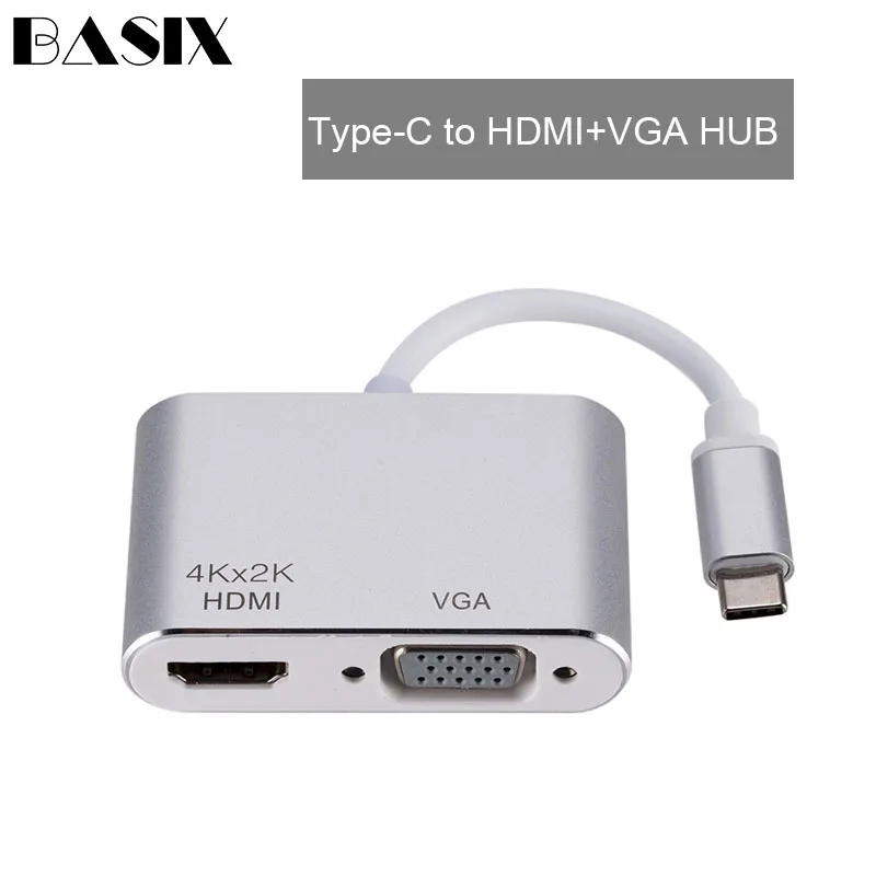 Адаптер Basix USB C на HDMI VGA Тип 4K Thunderbolt 3 для Samsung Galaxy S10/S9/S8 Huawei Mate 20/P30 Pro HDMI|Кабели HDMI| |