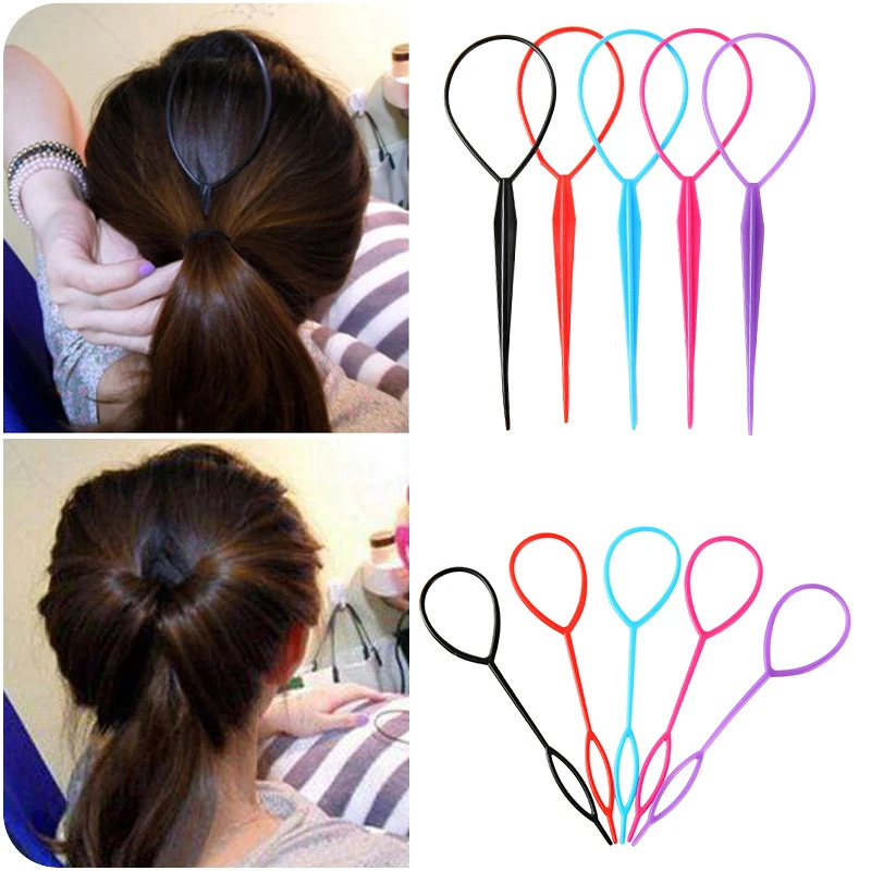 

2 Pcs/Set Plastic Hair Loop Styling Tool Ponytail Braid Maker Loop Pull Hair Needle For Women Girls DIY Hairstyles Magic Clip