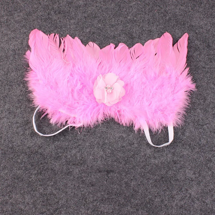Модный детский ободок с пером и кружевом и крыльями ангела, цветы, реквизит для фотосессии новорожденных - Цвет: pink wing