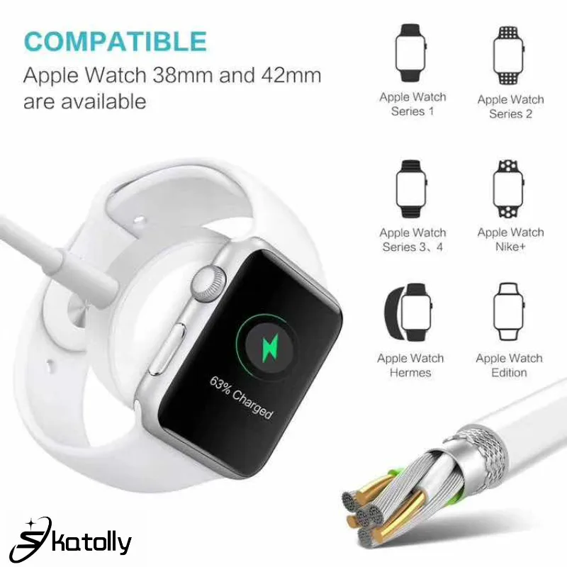 

Portable 2 In 1 Wireless Charger for Apple Watch Series 1 2 3 4 USB Magnetic Charging Cable 1.2 Meter for IPhone 7 8 X Xs Max