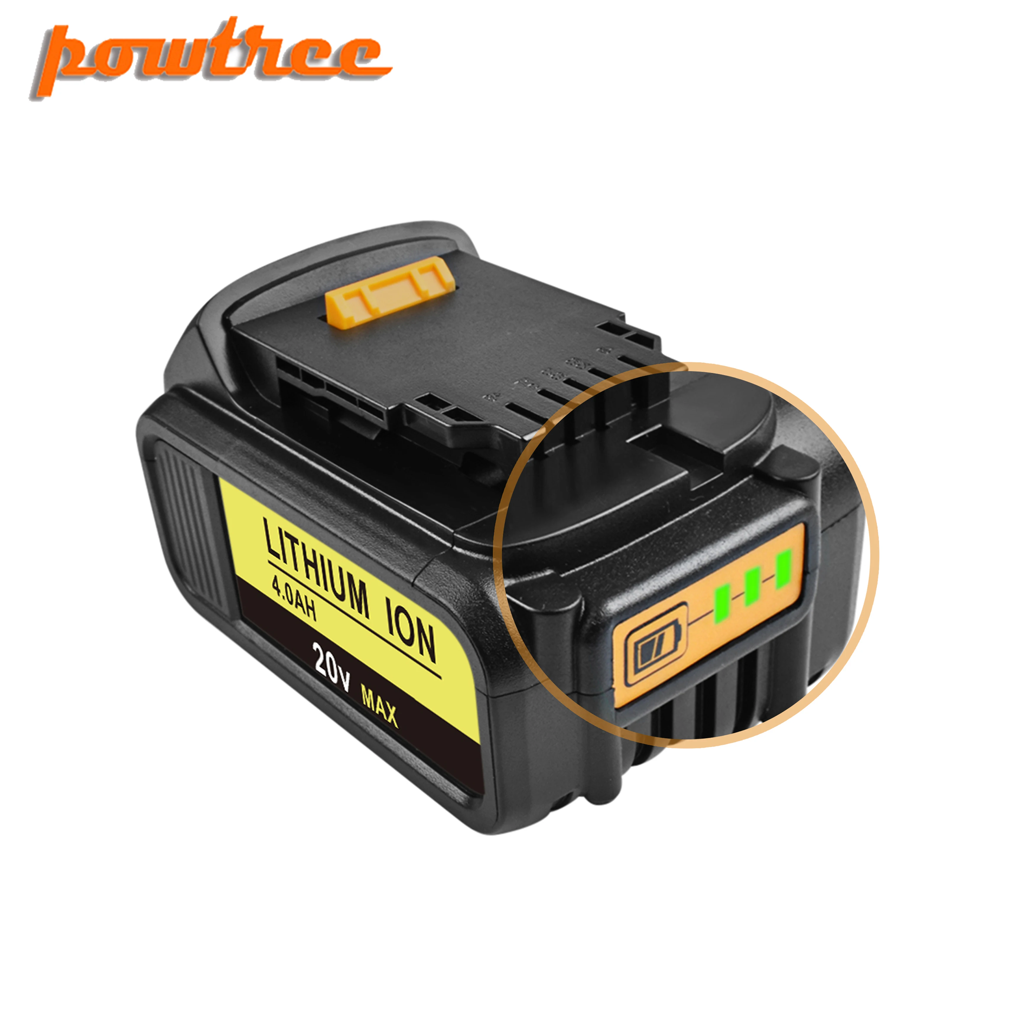 

Powtree For DeWalt 20V 4.0Ah DCB200 MAX Rechargeable Power Tools Battery Replacement DCB181 DCB182 DCB204 DCB101 DCD996DCF885 L3