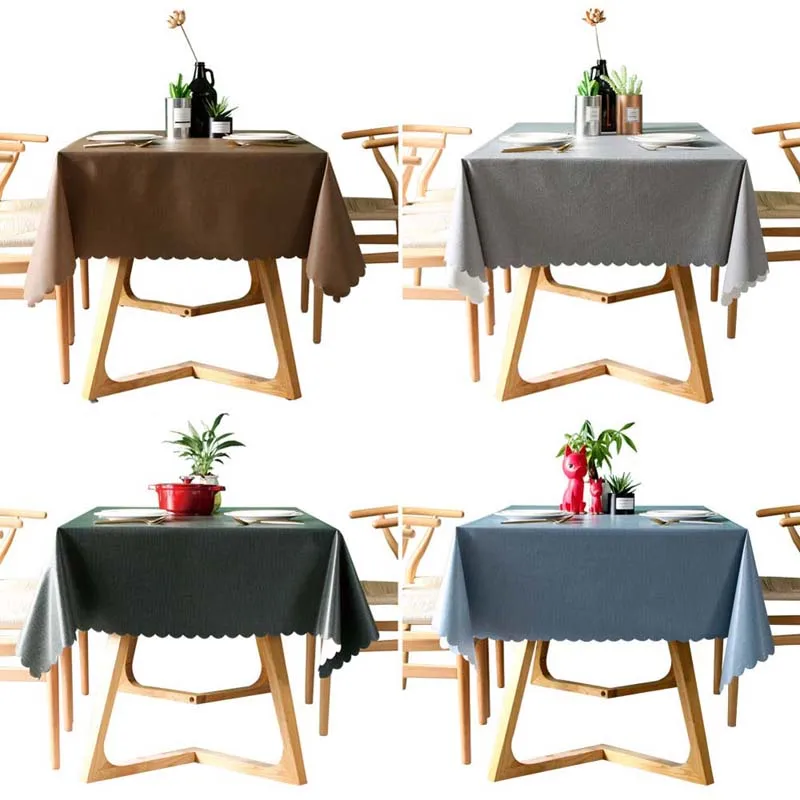 PVC Waterproof Tablecloth Solid Colour Table Cover Rectangular Anti-Hot Oil Table Cloth Carpet Wave Lace Dining Table Desk Coat