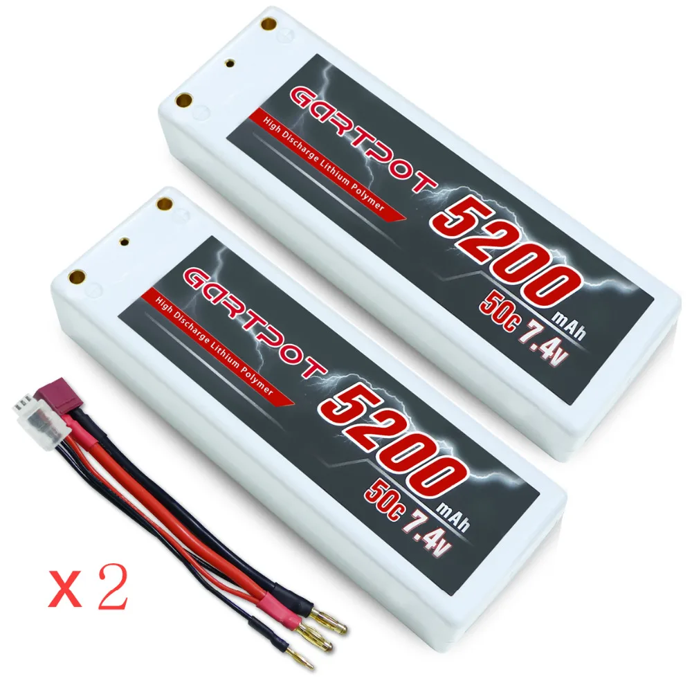 2units GARTPOT RC Lipo Battery 5200mAh 7.4V 2S Lipo RC Car Battery 50C