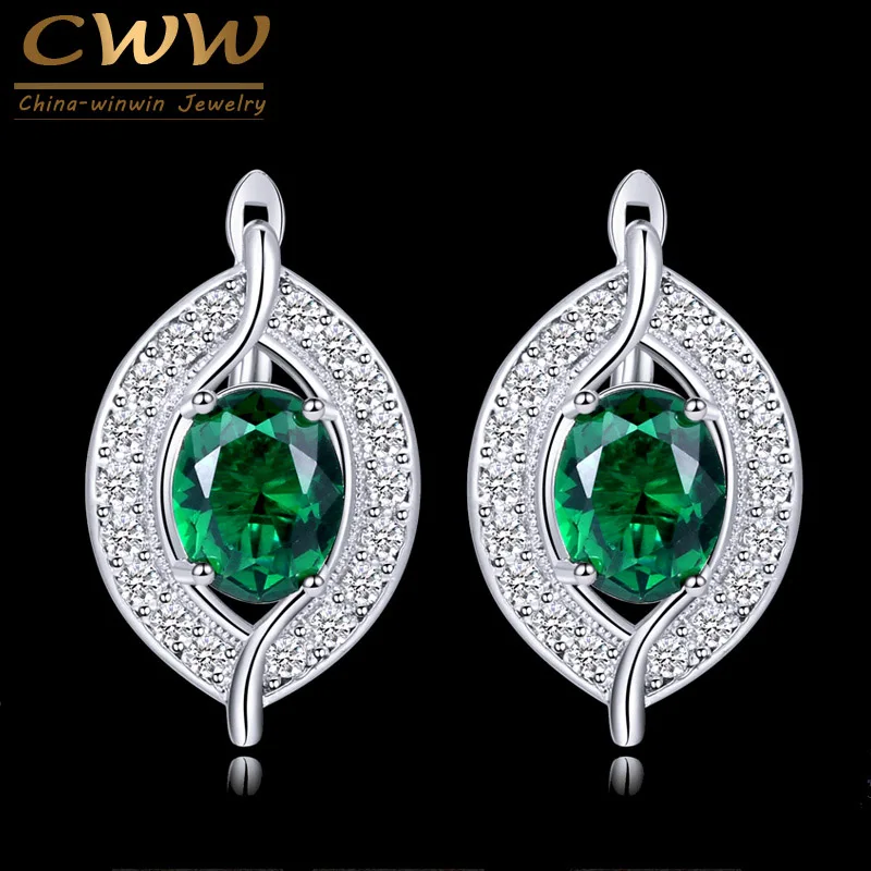 

CWWZircons High Quality Silver Color Leave Shape Cubic Zirconia And Green Crystal Fashion CZ Big Hoop Earrings For Women CZ168