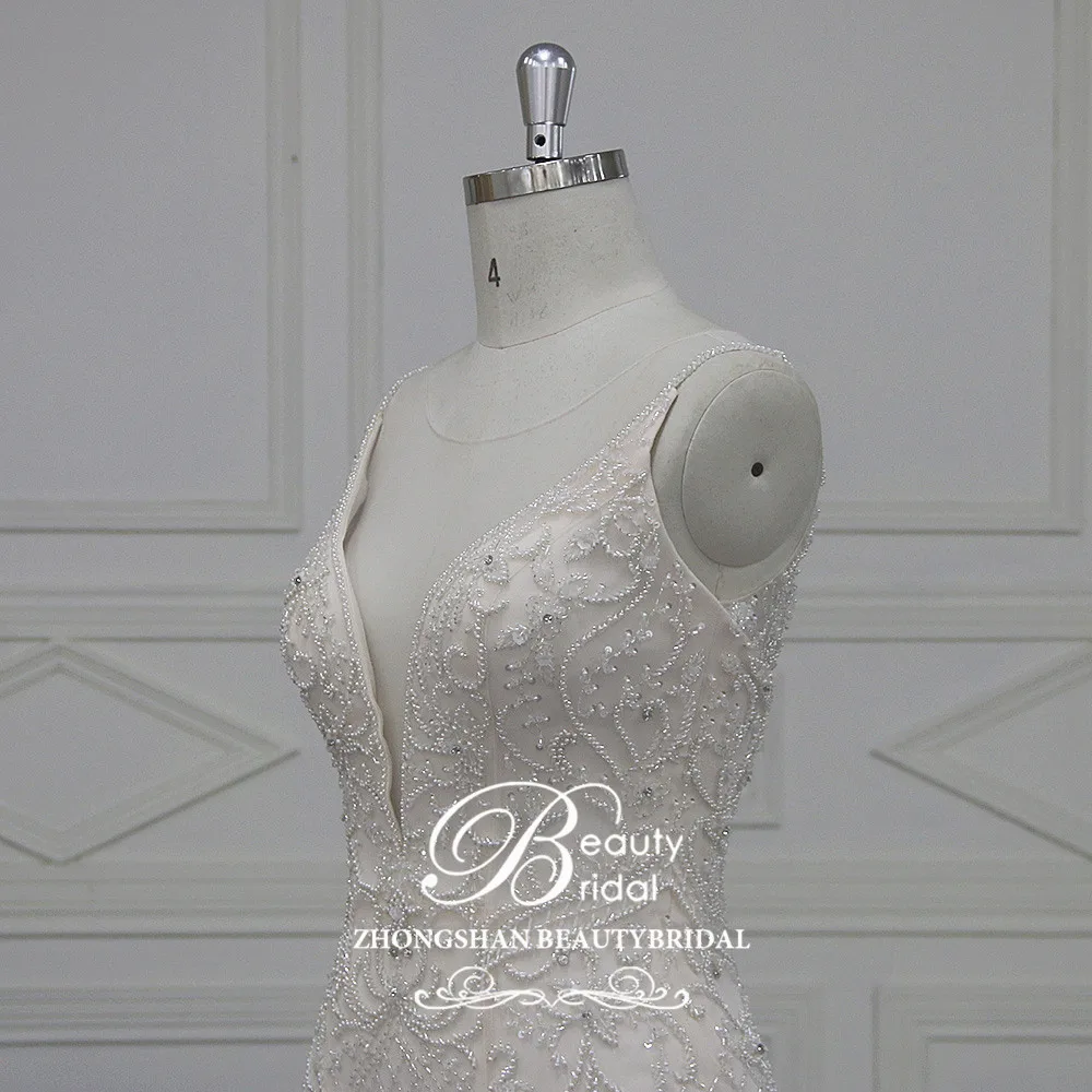 Свадебное платье под заказ с v-образным вырезом Свадебное платье, украшенное бусинами Свадебные платья на заказ Robe De Mariage Vestido de Noiva XF17181