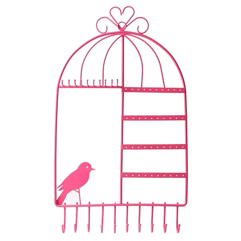 

Earring Necklace Holder Birdcage Wall Mount Jewelry Organizer Hanger for Girls Pink