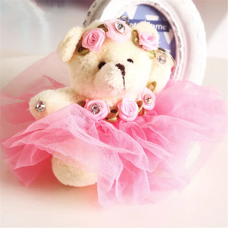 

For Christmas Gift 10CM pp cotton kid toys plush doll keychain mini small teddy bear flower bouquets bear for wedding home doll