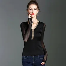 Американский стиль, новинка, Осень-зима, женская модная сексуальная Прозрачная майка с v-образным вырезом, Женская Повседневная футболка с бисером, топы, хит