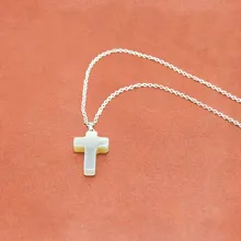 Natural Stone Cross Pendant Necklace Women Silver Chain Choker Necklaces Female Men Christian Jewelry Gifts yumten grey agate necklace female natural stone power crystal coin rainbow choker charm chain reiki women vintage jewelry men