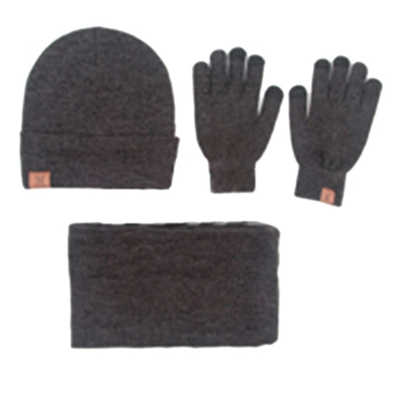 LOOZYKIT мужской теплый комплект шарф перчатки шляпа круг шеи экран сенсорный палец Кашемир теплая шапка шарф Сенсорный экран перчатки из трех частей - Цвет: Dark Gray