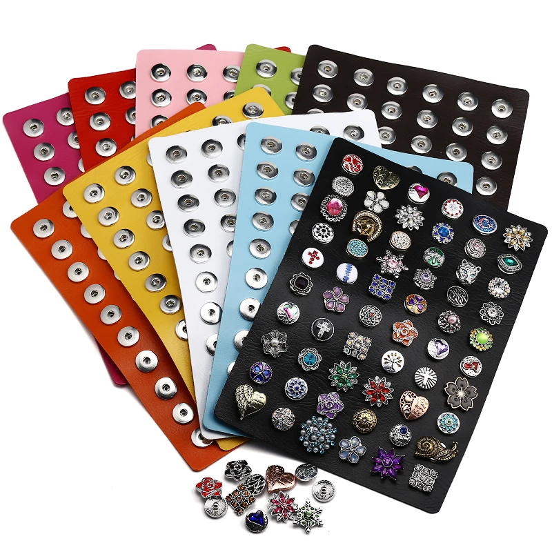 Multicolor Soft PU leather Metal Snap Button Display Board Unisex DIY Show Jewelry fit 60pcs 18mm Snap Buttons