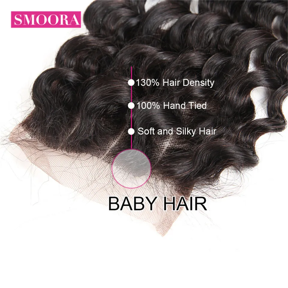 Smoora Brazilian Deep Wave Hair Human Hair Bundles With Closure Deep Curl 3 4 Bundles With Closure 4*4 Free Middle Three Part Smoora Brazilian Deep Wave Hair Human Hair Bundles With Closure Deep Curl 3 4 Bundles With Closure 4*4 Free Middle Three Part