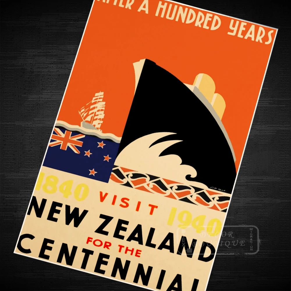 NZ New Zealand Visit Centennial Maori Retro Vintage Kraft Poster Canvas