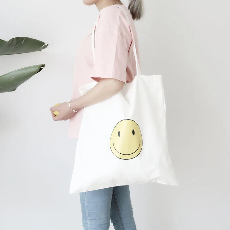 Bolsala de Compras Bolsa de Ombro de Impressão Yile Algodão Lona Amarelo Rosto Sorridente 517-4 Eco