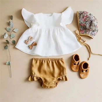 

0-24M Newborn Toddler Kdi Baby Girl Clothes set Ruffles short sleeve Tops Shorts Pants Summer Cute Plain Casual Cotton Outfits