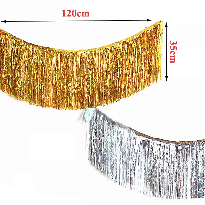 35*120cm Gold Foil Fringe Curtain Tinsel String Shiny Shimmer Tassel