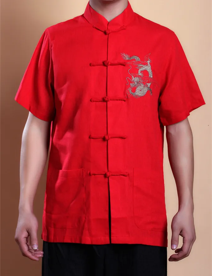

Hot Sale Red Vintage Chinese Style Men's Kung Fu Shirt Cotton Linen Hombre Camisa Short Sleeve Size S M L XL XXL XXXL 2999-5