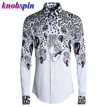 Рубашка с леопардовым принтом в горошек для мужчин,, отложной воротник, длинный рукав, чистый хлопок, тонкая Повседневная Деловая Мужская рубашка 4XL