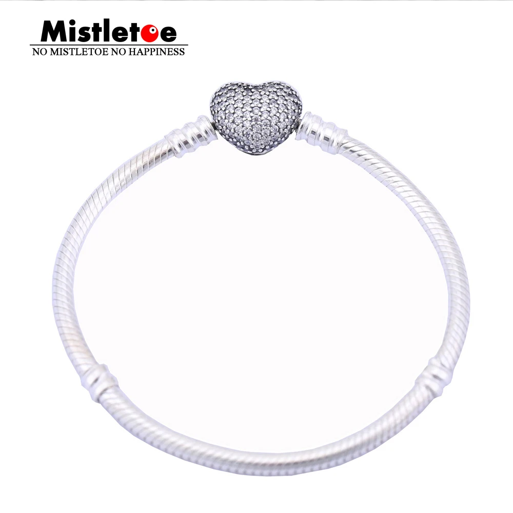 Аутентичные стерлингового серебра 925 проложить сердце браслет, ясно CZ браслет Для женщин цепи змейки Fit Eurpeon Европейский ювелирные изделия