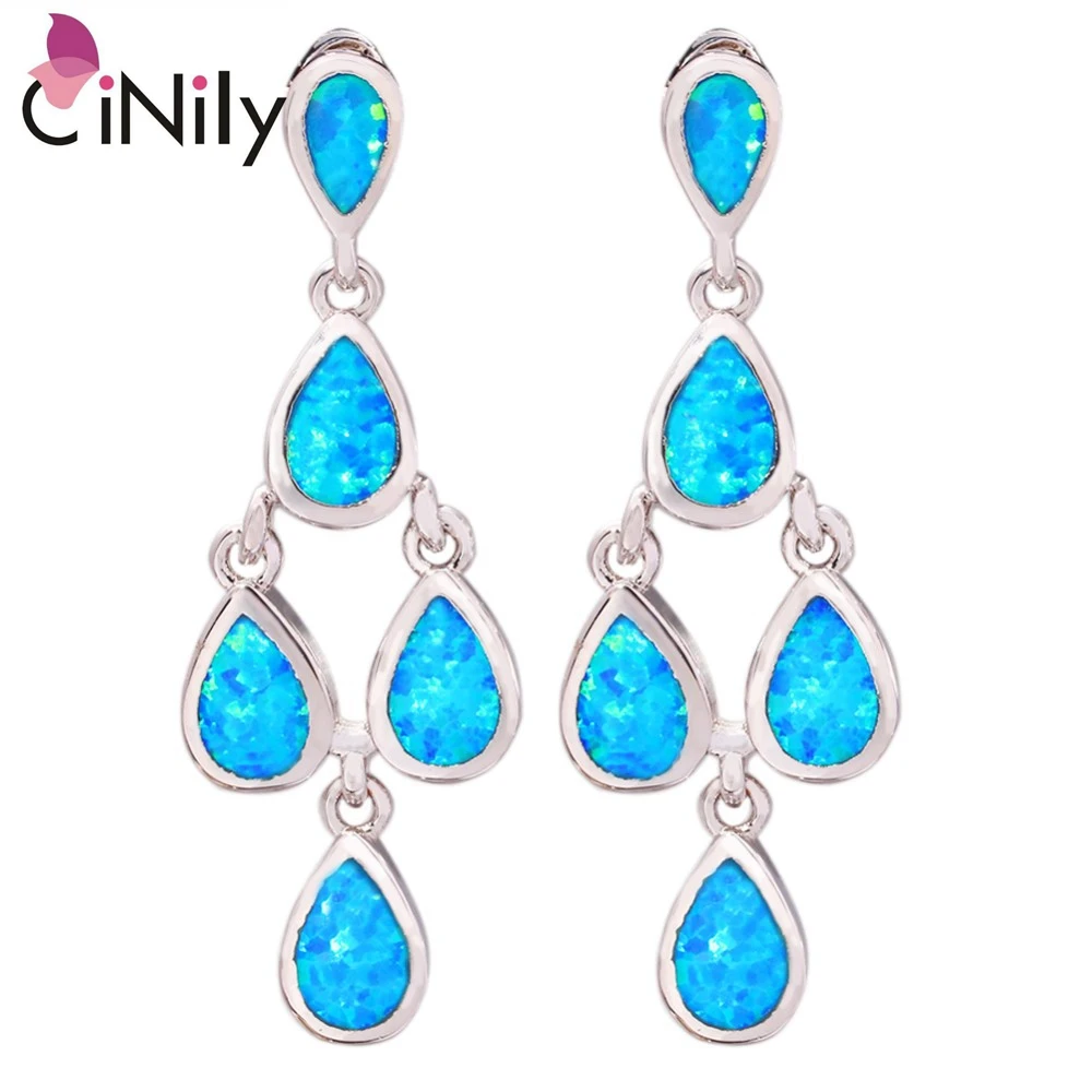 

Hot ! Fashion & Elegant & Refinement & Wholesale & Retail For Women Jewelry Blue Fire Opal Silver Stud Earrings 1 1/4" OH3371