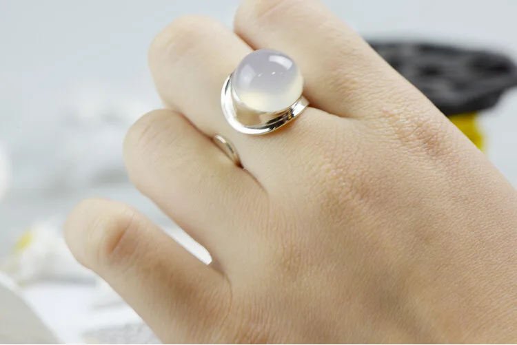 FNJ Панк Леди Открытый Размер чистый 925 пробы серебро натуральные белые кольца с камнями для женщин ювелирные изделия S925 тайское серебряное кольцо LR68
