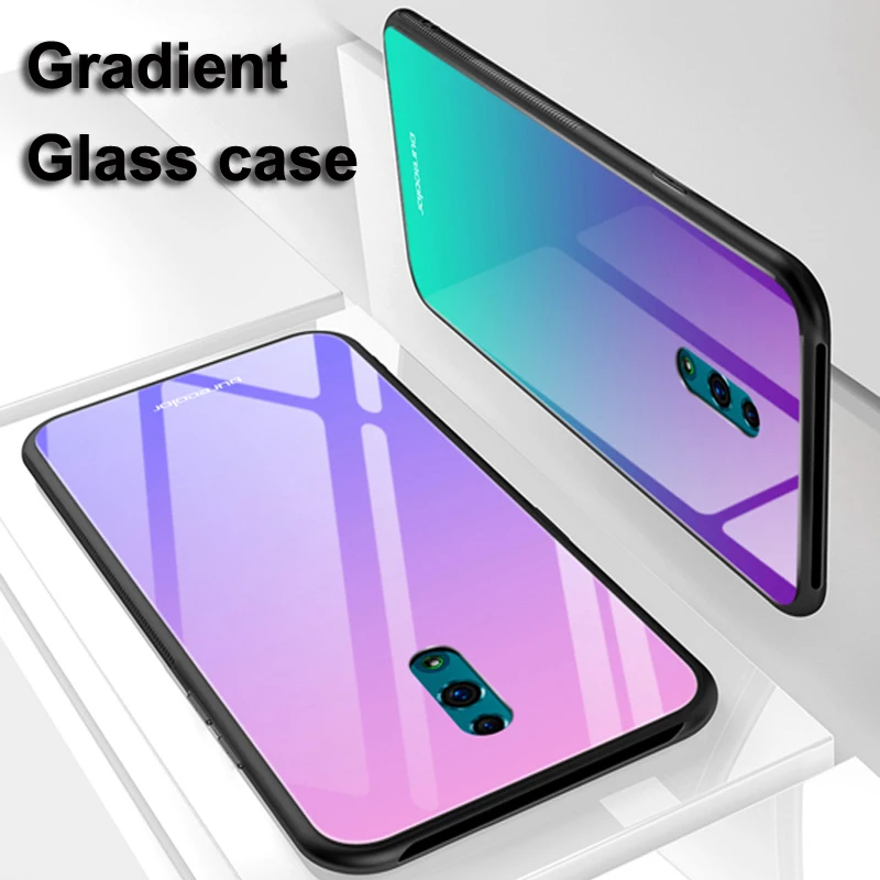 Чехол для OPPO Reno, сплошной цвет, закаленное стекло, чехол для телефона OPPO Reno CPH1921, чехол с градиентным стеклом