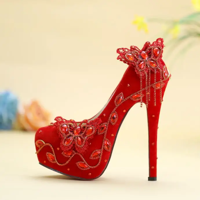 

Wedding shoes red handmade crystal rhinestones butterfly pearls lady party dinner red white NQ013 platforms pump shoes