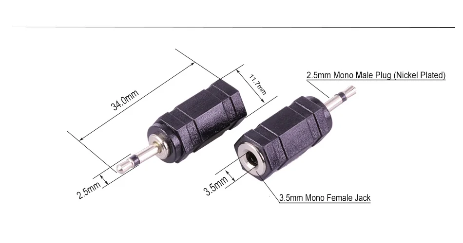 10 шт./лот 2,5 мм моно-штекер до 3,5 мм моно Женский адаптер с аудиоразъемом 2,5 до 3,5 моно адаптер R разъем