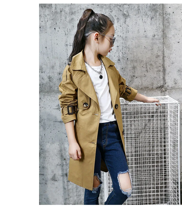 teeange little girls trench coats single breasted long jackets for girls clothing tops kids windbreaker spring autumn outerwear 6 8 10 12 Years clothing  (8)