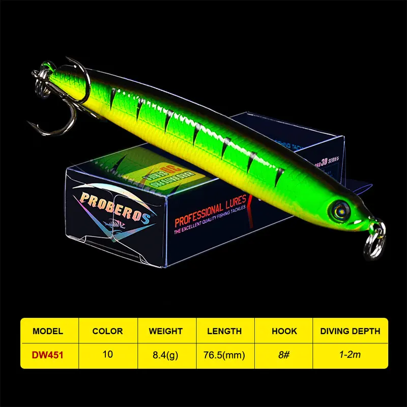 

1PC VIB Pencil Fishing Lures Fishing Tackle 7.65cm-3.01" 10 color available With 8# BKB Hook VIB 8.11g-0.29oz Baits With Box