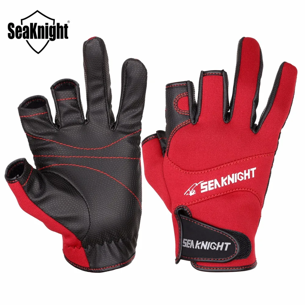 SeaKnight Sport Leather Fishing Gloves 3 Half Finger Breathable Anti