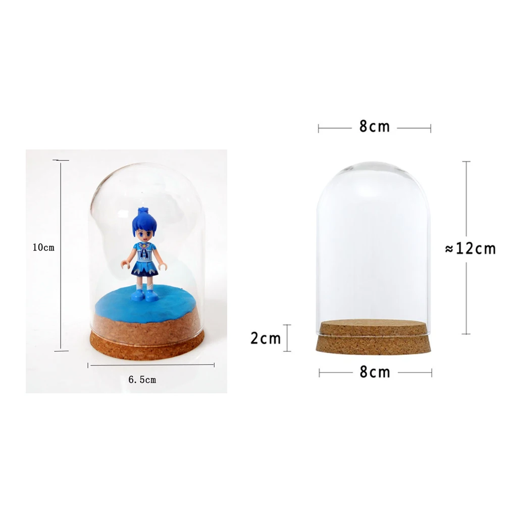 2pcs Clear Glass Dome Cover Cloche Bell Jar Succulent Terrariums w/Wooden Cork Base for Home Study Room Decor DIY Craft Supplies