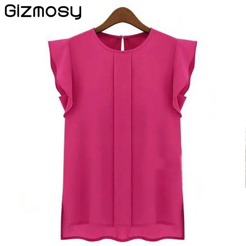 

1PC Blouse For Women Summer Tops Casual Short Sleeve O-Neck Female Blouse Shirt Chiffon Blouses Ladies Blusas Blue 2018 BN2085