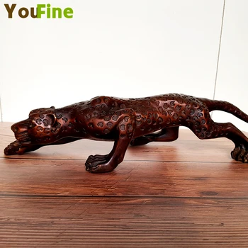 

Leopard Figurine Bronze Copper Carved Wild Beast Cheetah Leopard Art Sculpture Statue Money Leopard Desktop Crafts Decortion