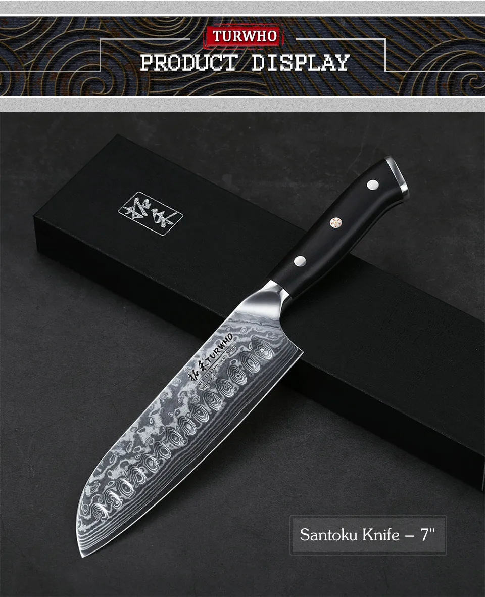 TURWHO 2 шт. кухонный нож набор Япония VG10 дамасский стальной нож хозяйственный santoku G10 деревянная ручка лучшее качество кухонные наборы
