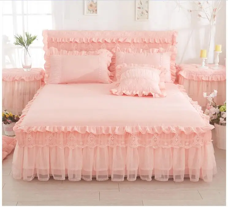 Kids adults Lace cotton princess bed skirt twin full queen king size bedsheet bed cover bed linen pillowcases couverture de lit