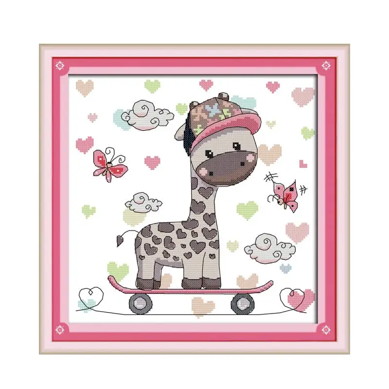 

Joy Sunday Skateboard Giraffe Animal Style Cross Stitch Patterns 11CT 14CT Printed Cotton Silk Thread Embroidery Needlework Kit