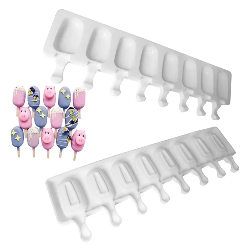 

8 Cavity Ice Cube Maker Cream Mold Silicone Popsicle Candy Bar Form Silicon Food Grade Ice Pop Lolly Frozen Moulds Helado