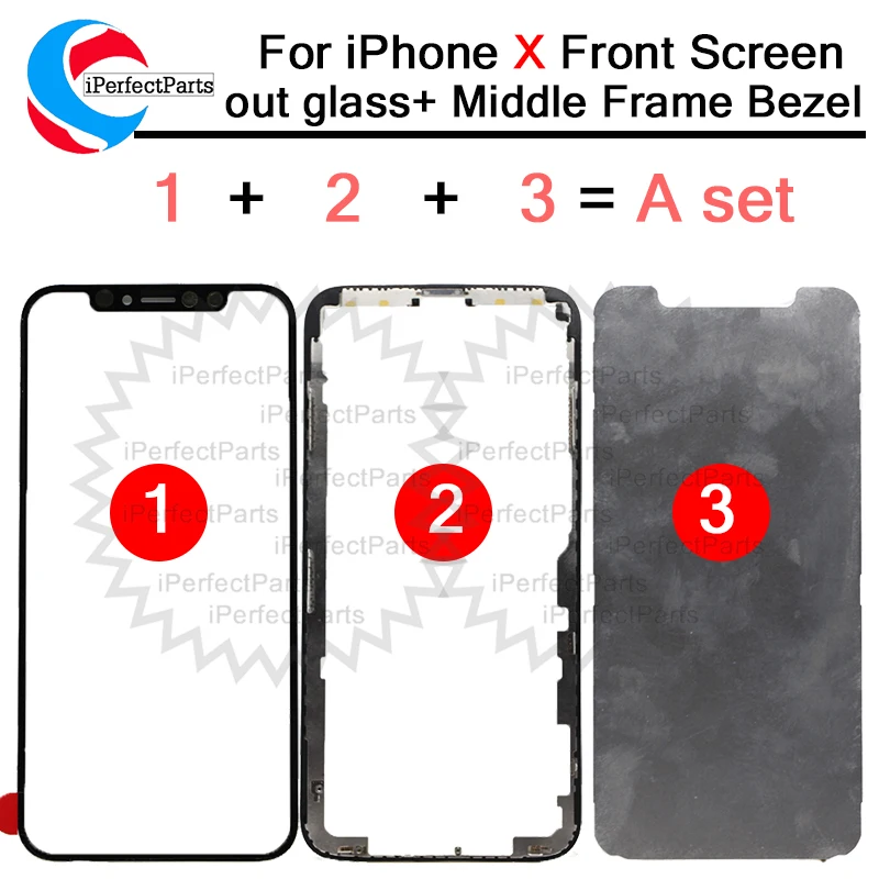 Высокое качество 5," для iPhone X внешний стеклянный экран+ средняя рамка+ патч Замена поддержка распознавания лица сенсорный