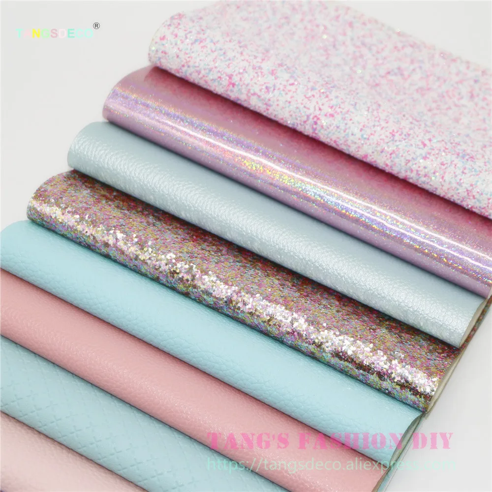 Pаспродажа 12 шт 20x22 см Высокое качество конфеты розовый и синий цвет микс pu кожаный набор синтетическая кожа набор DIY ткань искусственная кожа