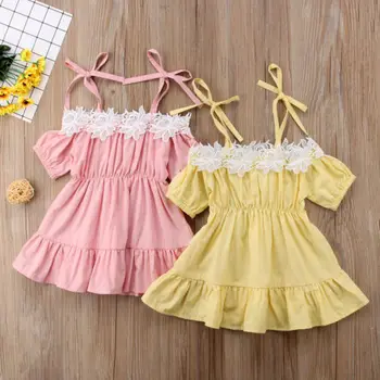 

Toddler Kid Baby Girl Clothes Dress Lace Off Shoulder Short Sleeve Princess Ruffle Party Dressess Sundress Baby Girl 1-6T