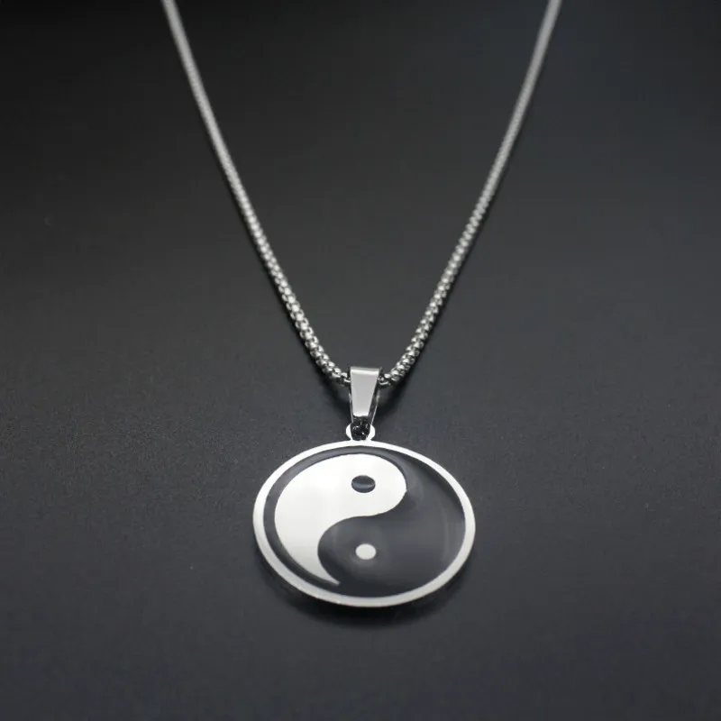 Инь Ян амулеты ожерелье Тибет Багуа массив черный белый нержавеющая сталь кулон ожерелье счастливая цепь для женщин мужские ювелирные изделия