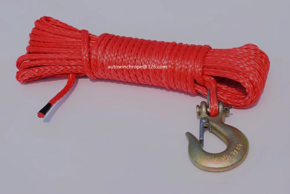 أحمر 6 ملليمتر * 15 متر الاصطناعية ونش حبل ، atv الونش الخط ، قارب ونش كابل ، atv الونش المساعدون حبل ل جميع التضاريس