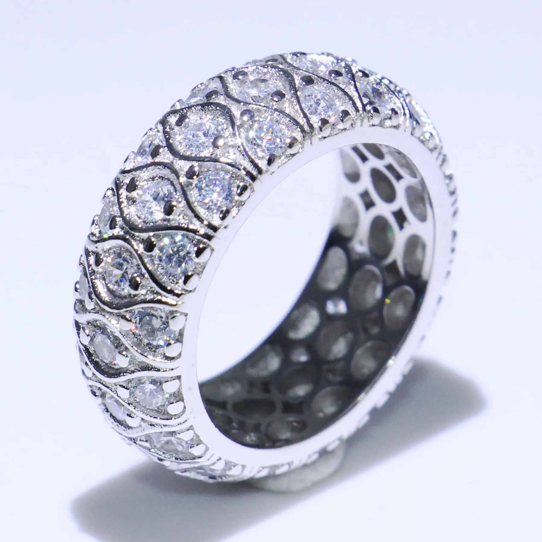 

Size 5-10 Vintage Jewelry 925 Sterling Silver Horse Eye 5A White Clear Cubic Zirconia Party Women Wedding Finger Band Ring Gift