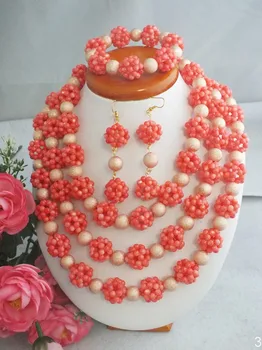 

Z-4751 New! Fashion Nigerian Wedding African Jewelry Set Pink Coral Ball Necklace Set