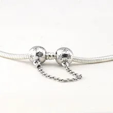 Настоящее серебро 925 пробы Сверкающая Звезда безопасная цепь Шарм Подходит браслет DIY бусины для изготовления ювелирных изделий