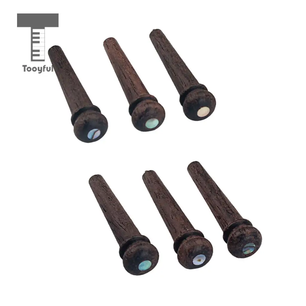 6 Pcs Rosewood Guitar Bridge String Pins Pegs with Inlay Dot for Acoustic Guitar