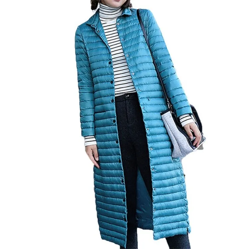 

Winter Ultra Light White Duck Down Jacket Women Slim Single Breasted Long Solid Color Warm Coats Female Windproof Outwear Z59